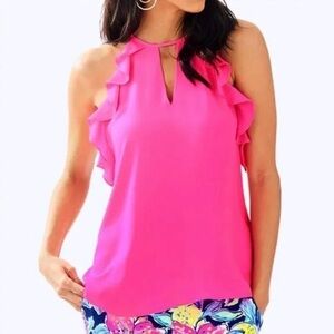 NWT Lilly Pulitzer Hot Pink Ruffle Halter Style Camisole